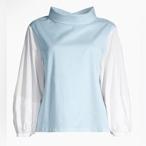 Harshman Perry Cotton Tunic Women's Blouse Light Blue White Size XS New Luxury‎
